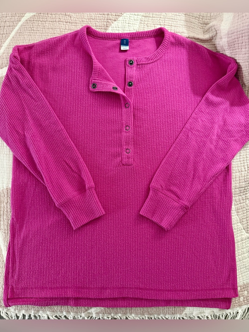Bright Pink Ribbed Long Sleeve Fleecey Sweater Top